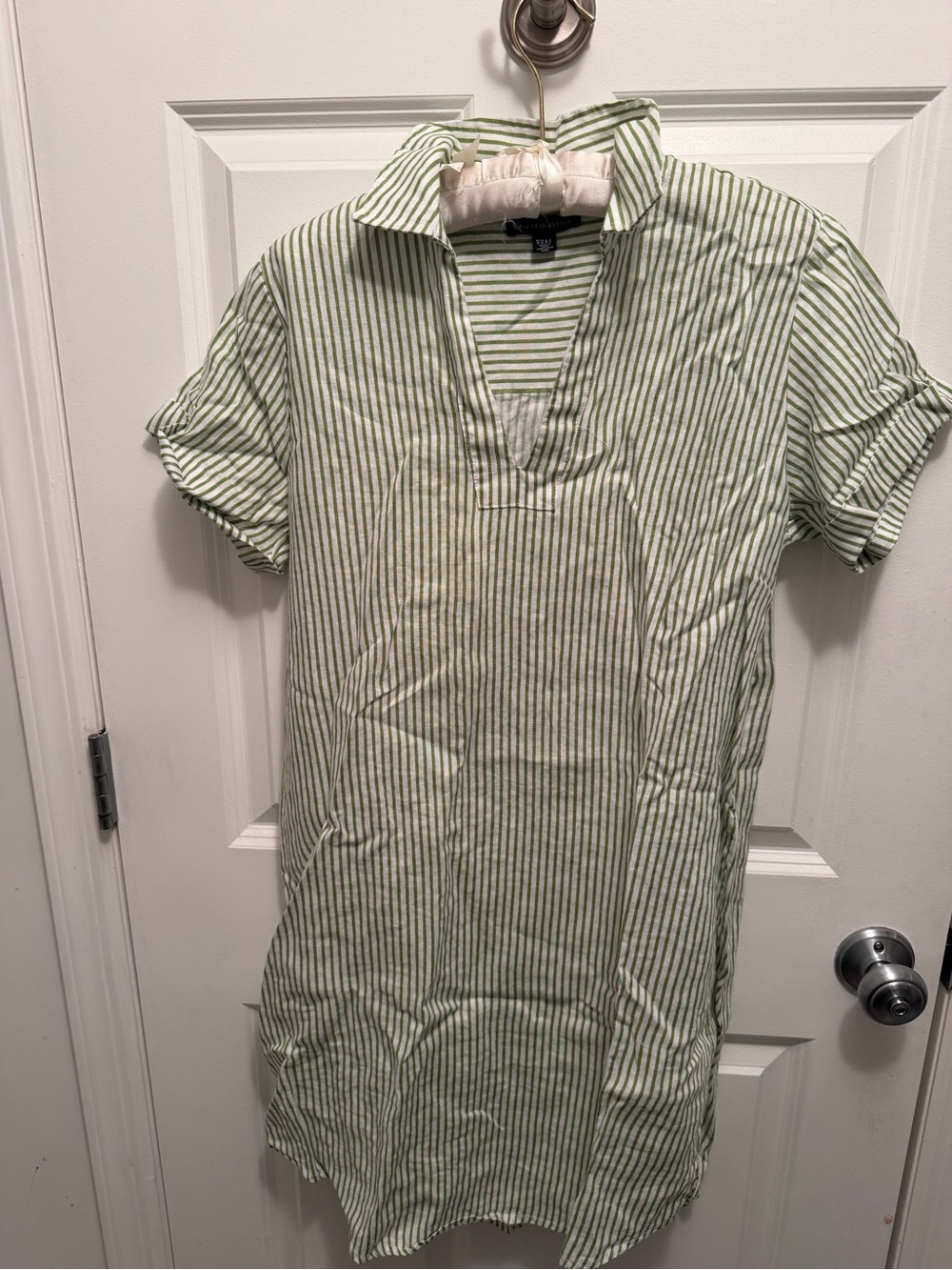 Sak’s Fifth Avenue Short-Sleeve Green Stripe Beach Dress/Cover Up